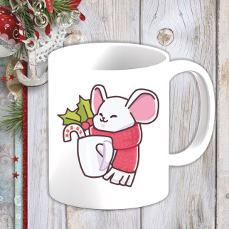 Білий кухоль (чашка) з новорічним принтом Мишеня з чашкою - Інтернет-магазин спільних покупок ToGether
