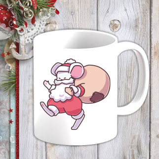 Білий кухоль (чашка) з новорічним принтом Мишеня з мішком - Інтернет-магазин спільних покупок ToGether