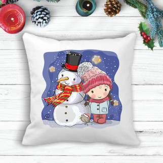 Подушка з новорічним принтом Дівчинка і сніговик - Інтернет-магазин спільних покупок ToGether