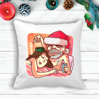 Подушка з новорічним принтом Дід Мороз з дівчиною - Інтернет-магазин спільних покупок ToGether