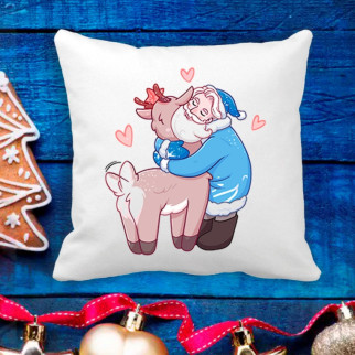 Подушка з новорічним принтом Дід Мороз обіймає Оленяти - Інтернет-магазин спільних покупок ToGether