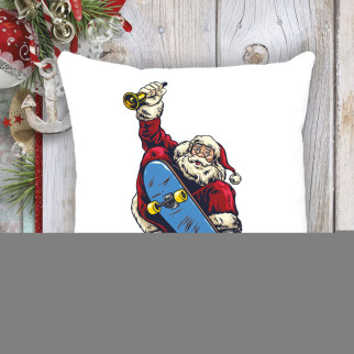 Подушка з новорічним принтом Дід Мороз на скейті - Інтернет-магазин спільних покупок ToGether