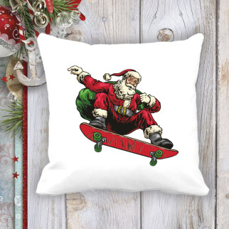 Подушка з новорічним принтом Дід Мороз на скейті c мішком - Інтернет-магазин спільних покупок ToGether