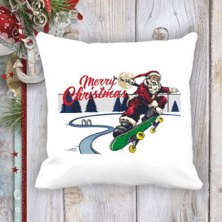 Подушка з новорічним принтом Дід Мороз на скейті "Merry Christmas" 3 - Інтернет-магазин спільних покупок ToGether