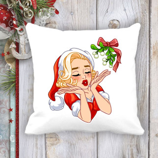 Подушка з новорічним принтом Мерилін Монро в новорічному костюмі і омела - Інтернет-магазин спільних покупок ToGether