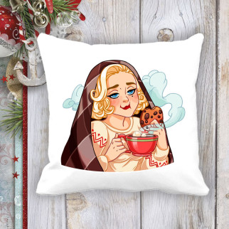 Подушка з новорічним принтом Мерилін Монро з чаєм і печивом - Інтернет-магазин спільних покупок ToGether