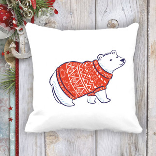 Подушка з новорічним принтом Білий ведмідь у светрі - Інтернет-магазин спільних покупок ToGether