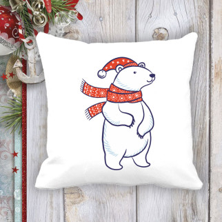 Подушка з новорічним принтом Білий ведмідь в шарфі і шапці - Інтернет-магазин спільних покупок ToGether