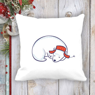Подушка з новорічним принтом Білий ведмідь у шапці 2 - Інтернет-магазин спільних покупок ToGether