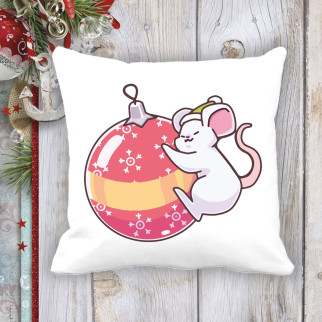 Подушка з новорічним принтом Мишеня і ялинкова іграшка - Інтернет-магазин спільних покупок ToGether