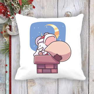 Подушка з новорічним принтом Мишеня з мішком у димоходу - Інтернет-магазин спільних покупок ToGether
