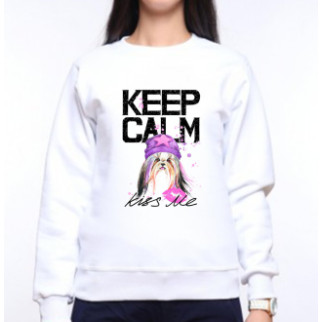Жіночий світшот із оригінальним принтом Собака у фіолетовій шапці KEEP CALM "Kiss me" Push IT XS, Білий S - Інтернет-магазин спільних покупок ToGether
