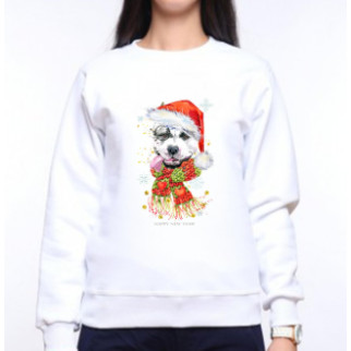 Жіночий світшот із оригінальним принтом Собака в новорічній шапці з мовою Push IT XS, Білий - Інтернет-магазин спільних покупок ToGether