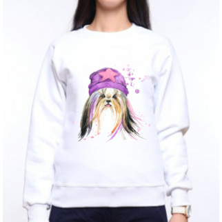 Жіночий світшот з оригінальним принтом Собачка у фіолетовій шапці із зіркою Push IT XS, Білий S - Інтернет-магазин спільних покупок ToGether