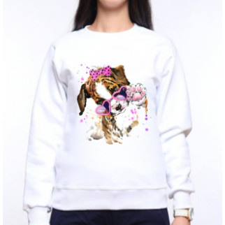 Жіночий світшот з оригінальним принтом Собака з лапою в рожевих окулярах-серця та з бантиком Push IT XS, Білий XL - Інтернет-магазин спільних покупок ToGether