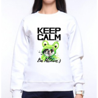 Жіночий світшот із оригінальним принтом Собака в шкурі жаби "KEEP CALM & Be Positive :)" Push IT XS, Білий - Інтернет-магазин спільних покупок ToGether