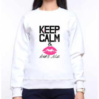 Жіночий світшот з оригінальним принтом Губи "KEEP CALM & kiss me" Push IT XS, Білий M - Інтернет-магазин спільних покупок ToGether