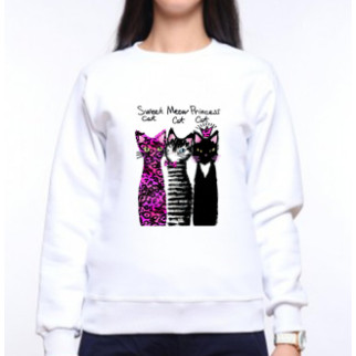 Жіночий світшот з оригінальним принтом "Sweet cat, Meow cat, Princess cat" Push IT XS, Білий - Інтернет-магазин спільних покупок ToGether