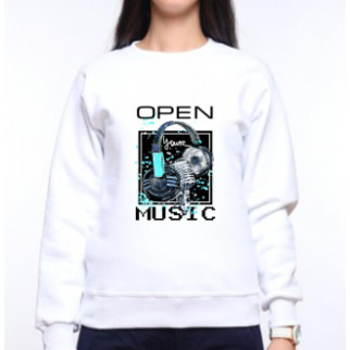 Світшот жіночий з оригінальним принтом Навушники блакитний "Open your music" Push IT XS, Білий S - Інтернет-магазин спільних покупок ToGether