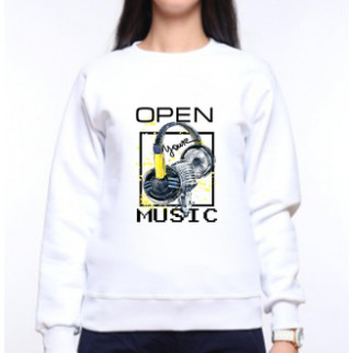 Жіночий світшот з оригінальним принтом Навушники жовтий "Open your music" Push IT XS, Білий - Інтернет-магазин спільних покупок ToGether