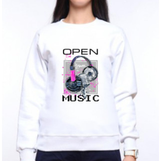 Жіночий світшот із оригінальним принтом Навушники сірий "Open your music" Push IT XS, Білий S - Інтернет-магазин спільних покупок ToGether