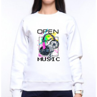 Світшот жіночий з оригінальним принтом Навушники "Open your music" Push IT XS, Білий - Інтернет-магазин спільних покупок ToGether