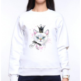 Жіночий світшот з оригінальним принтом Біла кішечка в чорній короні та з бантиком Push IT XS, Білий S - Інтернет-магазин спільних покупок ToGether