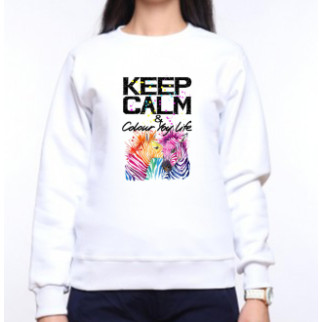 Жіночий світшот із оригінальним принтом Кольорові зебри "KEEP CALM & Color you life" Push IT XS, Білий - Інтернет-магазин спільних покупок ToGether