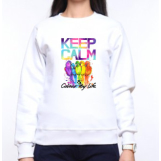 Жіночий світшот із оригінальним принтом Папуги "KEEP CALM & Color you life" Push IT XS, Білий - Інтернет-магазин спільних покупок ToGether