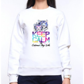 Жіночий світшот з оригінальним принтом Тигри "KEEP CALM & Color you life" 2 Push IT XS, Білий - Інтернет-магазин спільних покупок ToGether