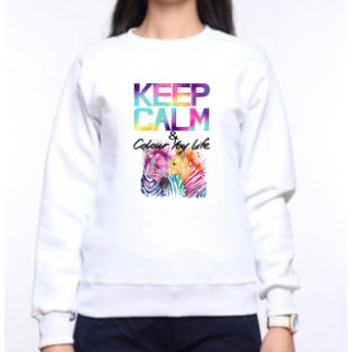 Жіночий світшот із оригінальним принтом Зебри "KEEP CALM & Color you life" 2 Push IT XS, Білий - Інтернет-магазин спільних покупок ToGether