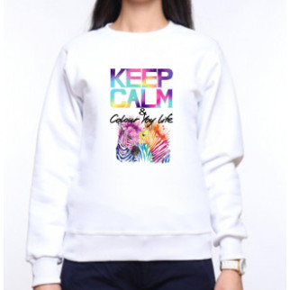 Жіночий світшот із оригінальним принтом Зебри "KEEP CALM & Color you life" 2 Push IT XS, Білий XL - Інтернет-магазин спільних покупок ToGether