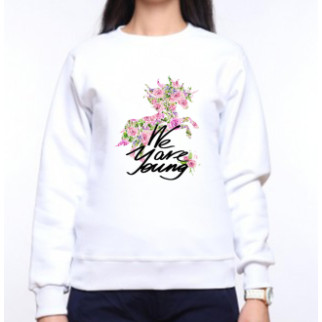 Жіночий світшот з оригінальним принтом Єдиноріг із квітів "We are young" Push IT XS, Білий XL - Інтернет-магазин спільних покупок ToGether