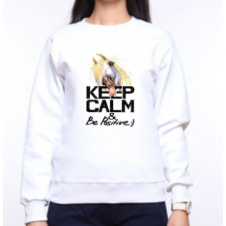 Жіночий світшот з оригінальним принтом Кінь "Keep Calm & Be Positive :)" Push IT XS, Білий S - Інтернет-магазин спільних покупок ToGether