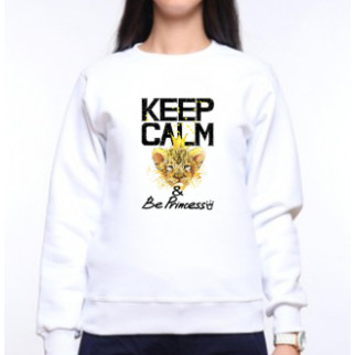 Жіночий світшот із оригінальним принтом Леопард в короні "KEEP CALM & Be Princess" Push IT XS, Білий - Інтернет-магазин спільних покупок ToGether