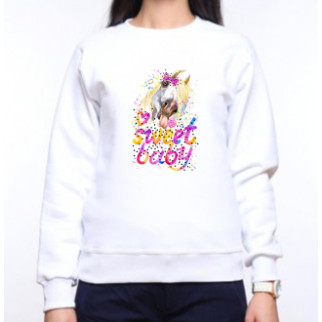 Жіночий світшот із оригінальним принтом Кінь з бантиком "Sweet baby" Push IT XS, Білий M - Інтернет-магазин спільних покупок ToGether