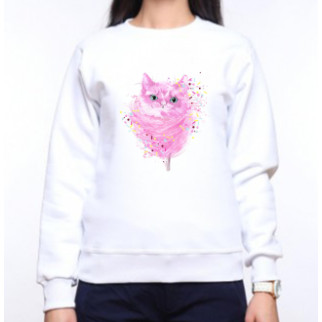 Жіночий світшот з оригінальним принтом Кішка рожева Push IT XS, Білий XXL - Інтернет-магазин спільних покупок ToGether