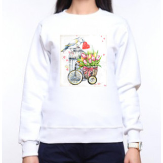 Жіночий світшот з оригінальним принтом Тюльпани в кошику на велосипеді Push IT XS, Білий S - Інтернет-магазин спільних покупок ToGether