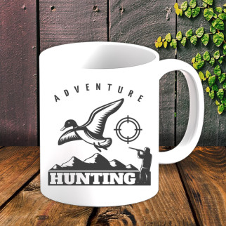 Білий кухоль (чашка) для мисливця з принтом Качка "Adventure hunting" - Інтернет-магазин спільних покупок ToGether