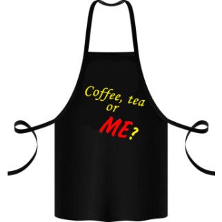 Фартух чорний кухонний з оригінальним принтом "Coffe, tea or Me" - Інтернет-магазин спільних покупок ToGether
