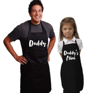 Парні фартухи чорні з оригінальним принтом "Daddy. Daddy's mini" - Інтернет-магазин спільних покупок ToGether