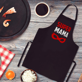Фартух чорний кухонний з оригінальним принтом "Super Mama" - Інтернет-магазин спільних покупок ToGether