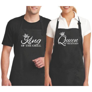 Парні фартухи чорні з оригінальним принтом "Король і королева" - Інтернет-магазин спільних покупок ToGether