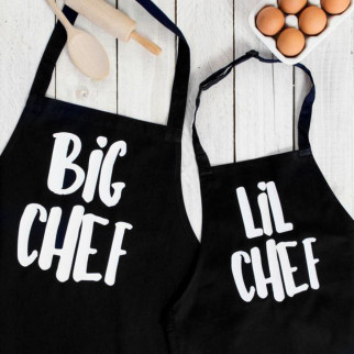 Парні фартухи чорні з оригінальним принтом "Big cheff and Lil cheff" - Інтернет-магазин спільних покупок ToGether