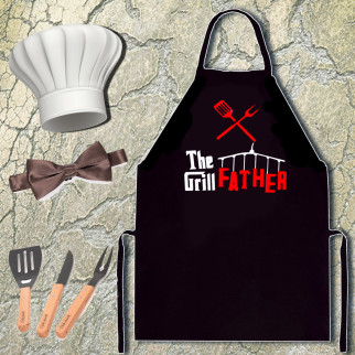 Фартух чорний кухонний з оригінальним принтом "The grill father" - Інтернет-магазин спільних покупок ToGether
