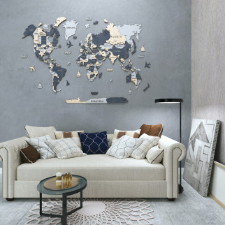 Карта Світу на стіну, дерев'яна багатошарова з країнами та столицями 3д 200х120 см - Інтернет-магазин спільних покупок ToGether