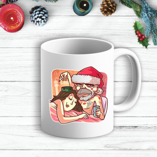 Білий кухоль (чашка) з новорічним принтом Дід Мороз з дівчиною - Інтернет-магазин спільних покупок ToGether