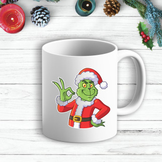Білий кухоль (чашка) з новорічним принтом Грінч (The Grinch) "OK" - Інтернет-магазин спільних покупок ToGether