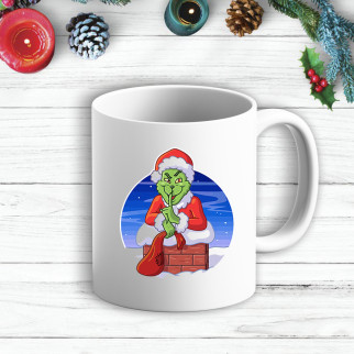 Білий кухоль (чашка) з новорічним принтом Грінч (The Grinch) у димарі - Інтернет-магазин спільних покупок ToGether