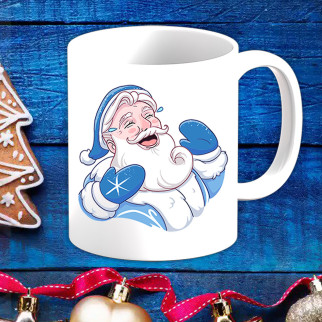 Білий кухоль (чашка) з новорічним принтом Дід Мороз (синій) - Інтернет-магазин спільних покупок ToGether